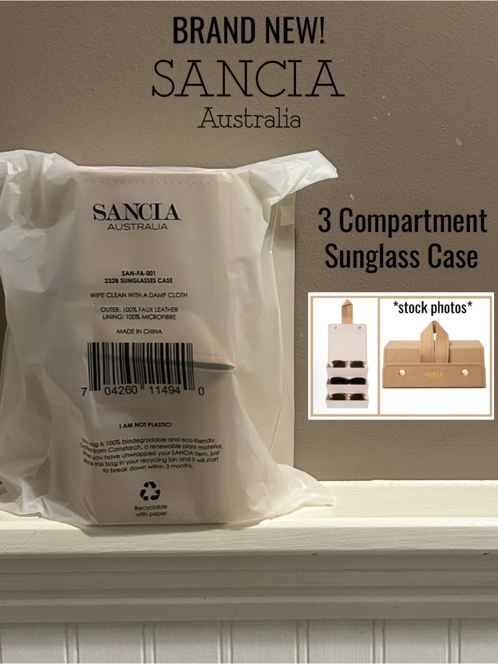 NWT SANCIA 3 Compartment Sunglass Case Storage Organizer
